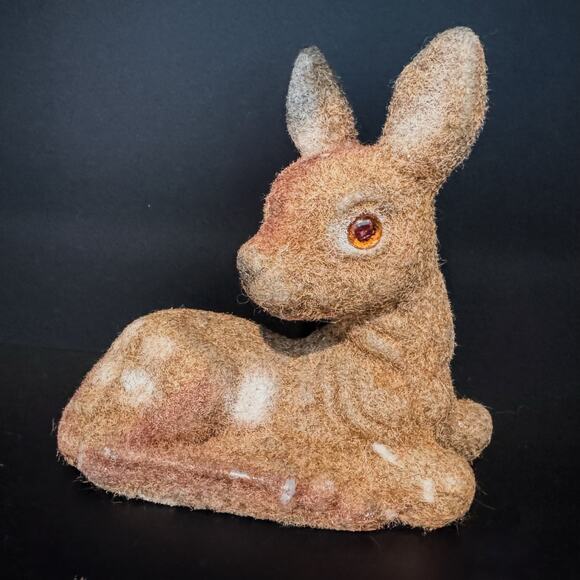 Vintage Fuzzy Flocked Fawn-CottageCore-Folk-Woodland-Whimsical-Country-5” Tall - Picture 4 of 8